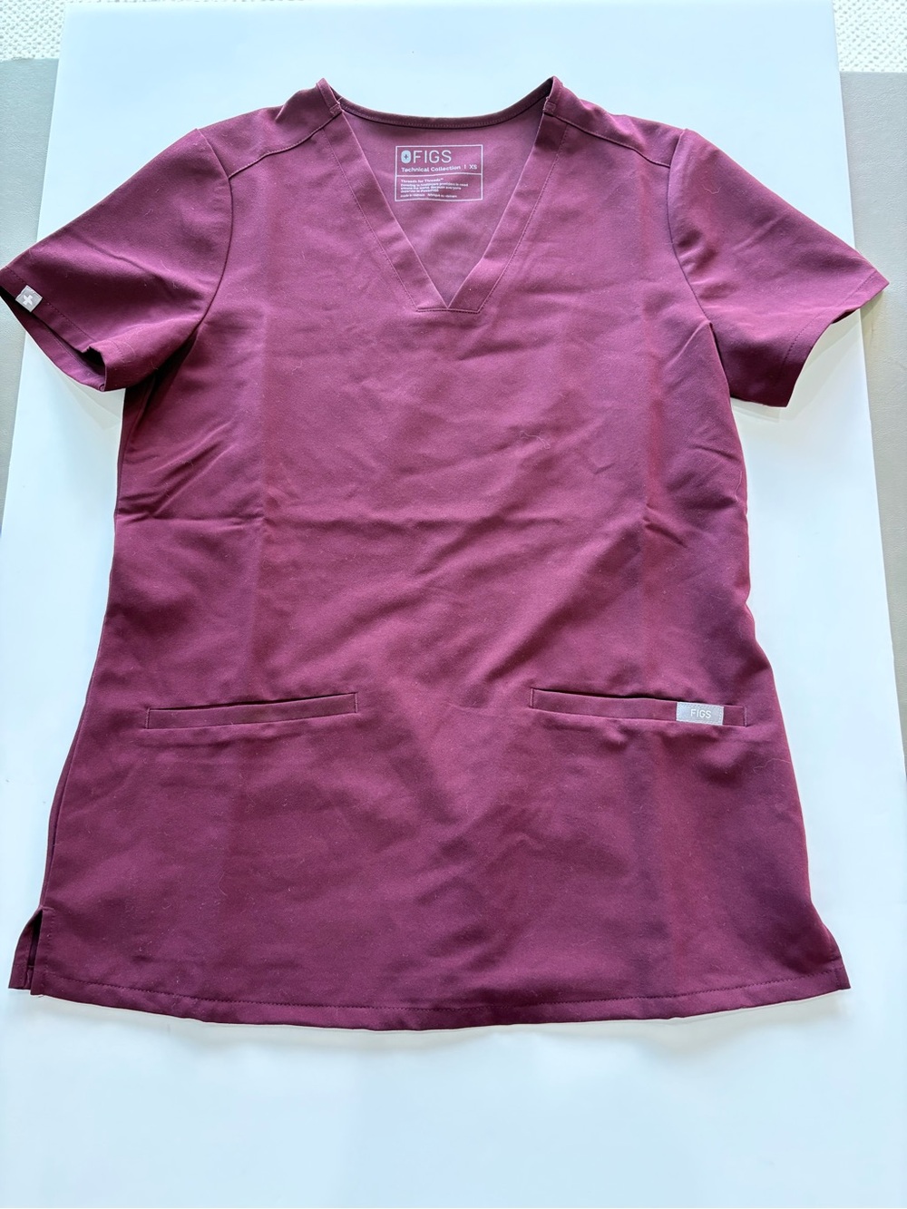FIGS Women's Burgundy V-Neck Scrub Top